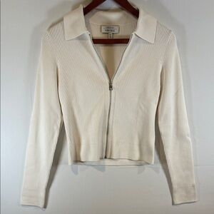 & Other Stories Off-White Ribbed Zip Cardigan
